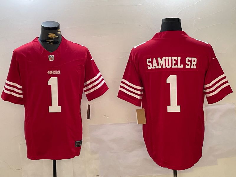 Men San Francisco 49ers 1 Samuel sr Red Three generations 2024 Nike Vapor Limited NFL Jersey style 1